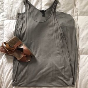 Grey floor-length causal dress.